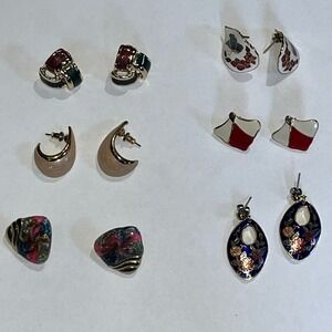 Vintage Enamel Earrings Lot‎ Stud Clip On Floral Colorful Statement Jewelry
